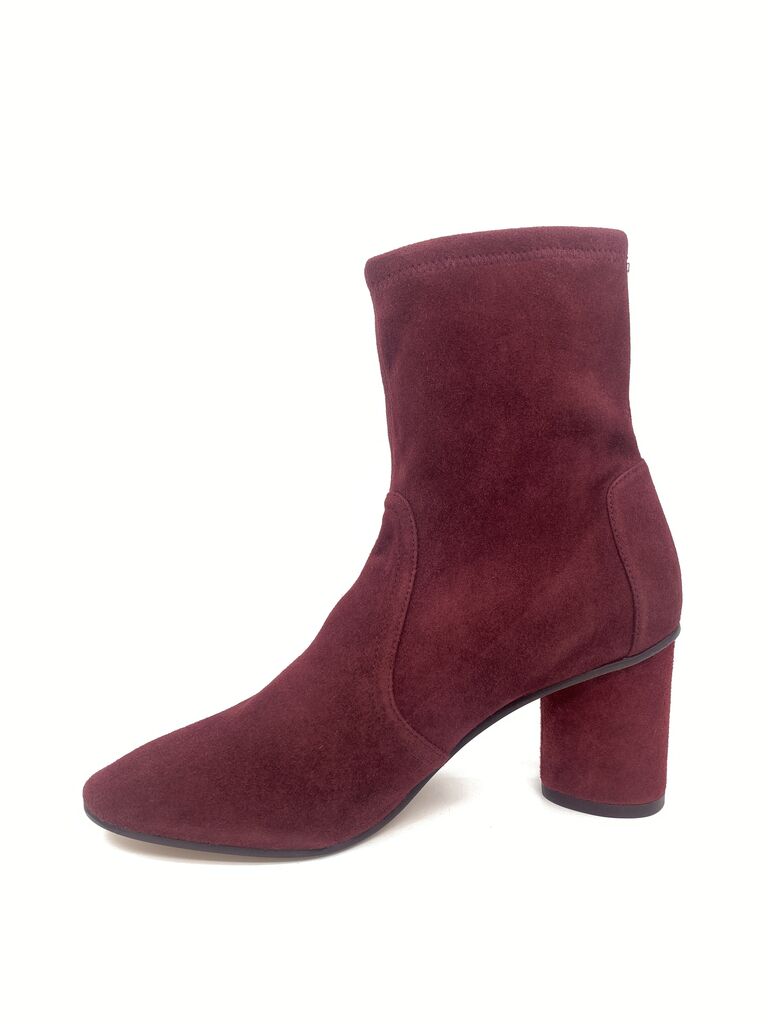 Burgundy Suede Ankle Boots with Block Heel