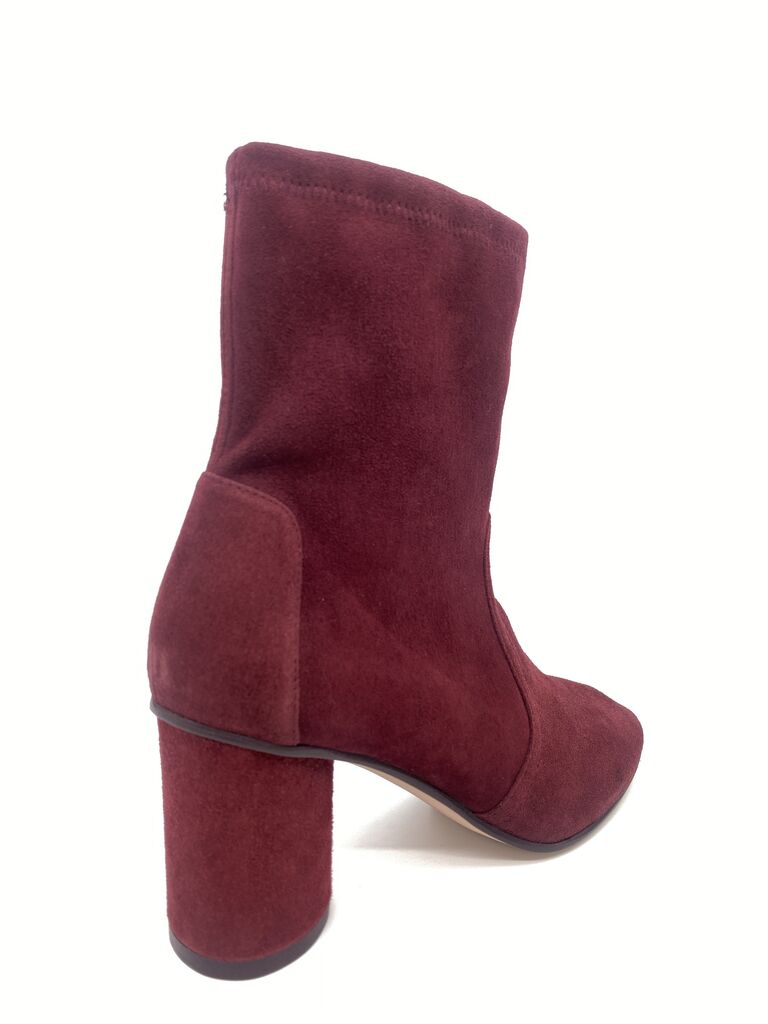 Burgundy Suede Ankle Boots with Block Heel