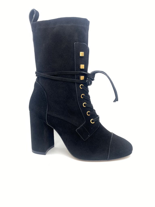 Black Suede Ankle Boot with Block Heel