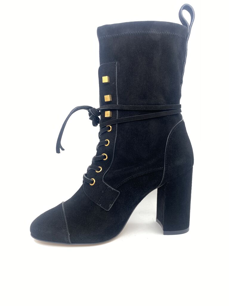 Black Suede Ankle Boot with Block Heel