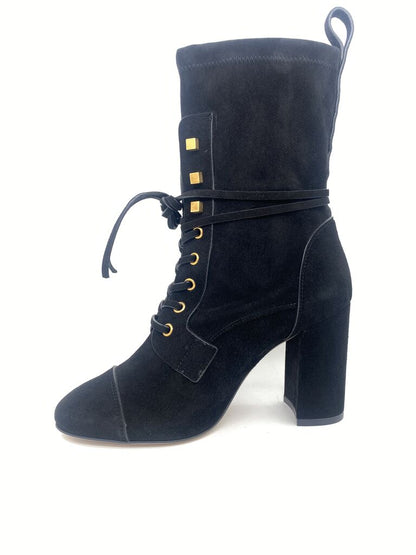 Black Suede Ankle Boot with Block Heel