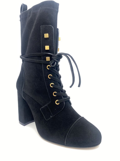 Black Suede Ankle Boot with Block Heel
