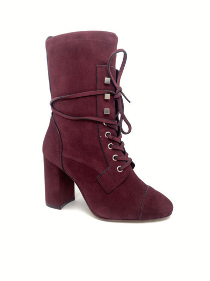 Burgundy Suede Ankle Boots with Block Heel