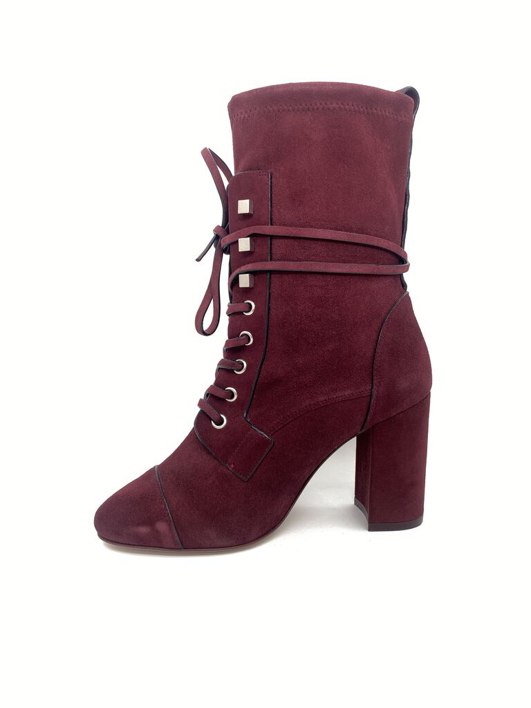 Burgundy Suede Ankle Boots with Block Heel