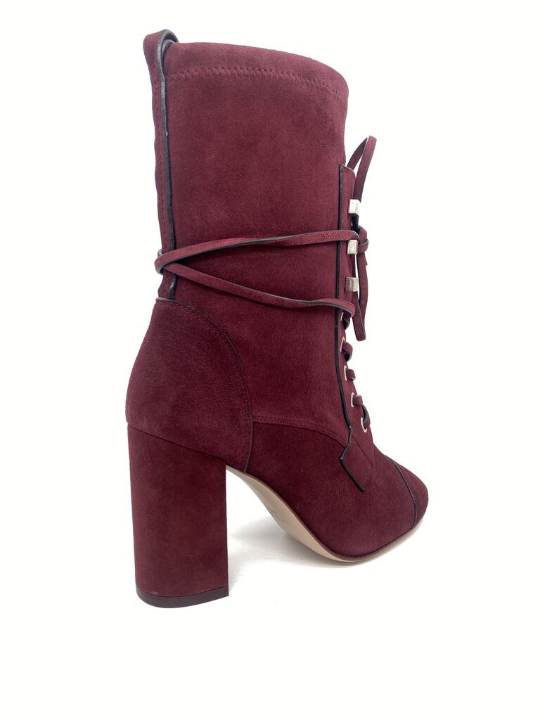 Burgundy Suede Ankle Boots with Block Heel