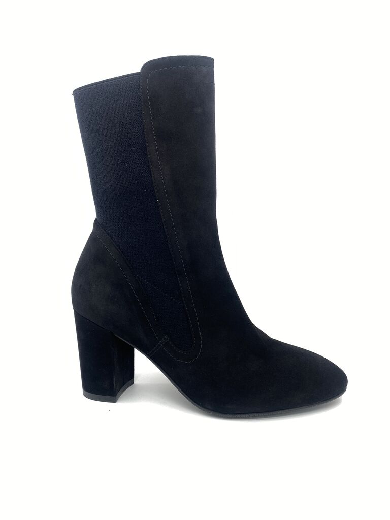 Black Suede Ankle Boot with Block Heel