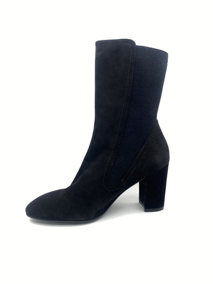 Black Suede Ankle Boot with Block Heel