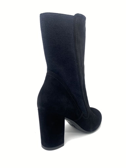Black Suede Ankle Boot with Block Heel