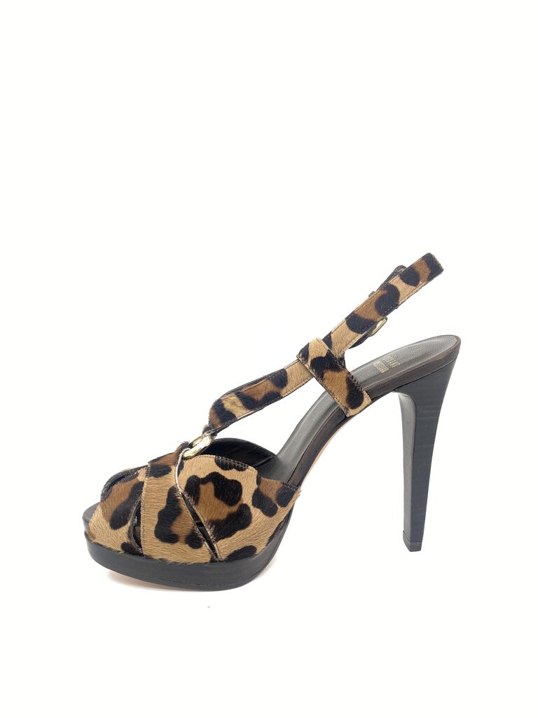 Leopard Print Slingback Heeled Sandals