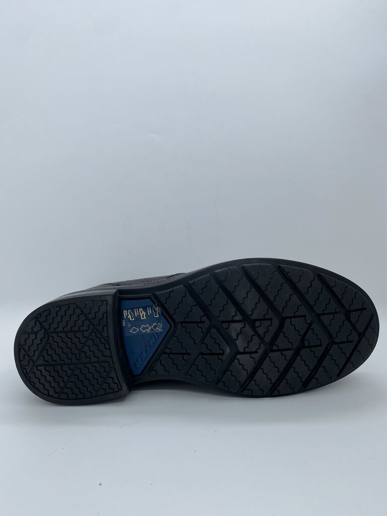 Black Textured Leather Ankle Boot with Rounded Toe