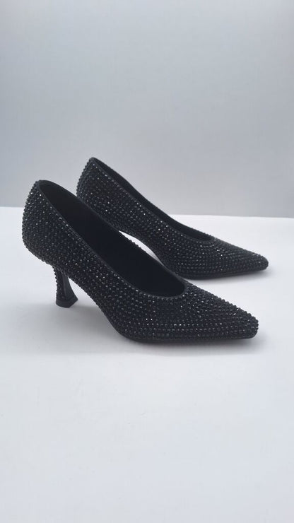 Black Embellished Pumps with Pointed Toe