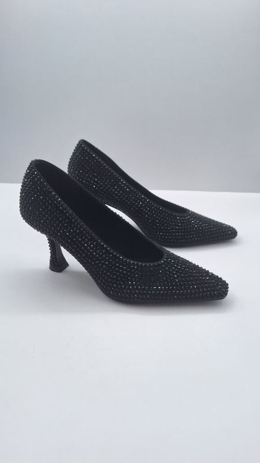 Black Embellished Pumps with Pointed Toe