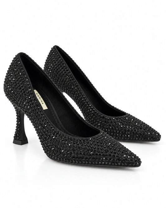 Black Embellished Pumps with Pointed Toe