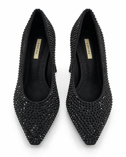 Black Embellished Pumps with Pointed Toe