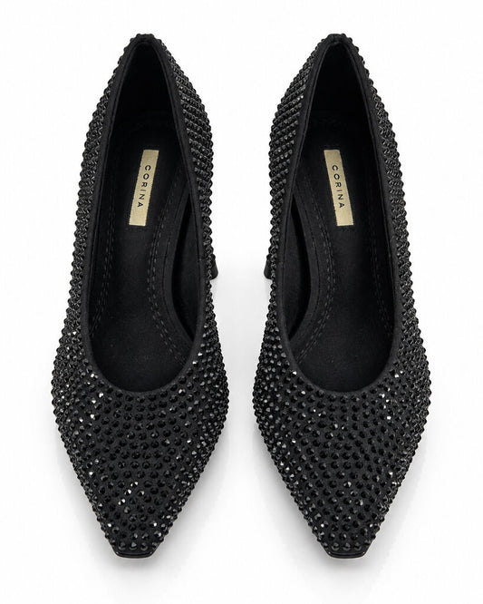 Black Embellished Pumps with Pointed Toe