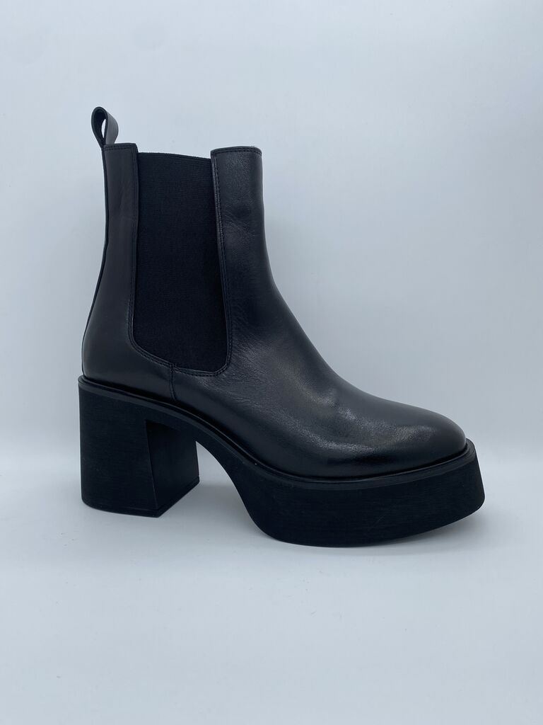 Black Leather Platform Ankle Boot