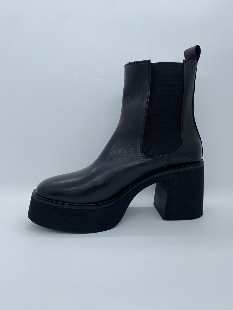 Black Leather Platform Ankle Boot