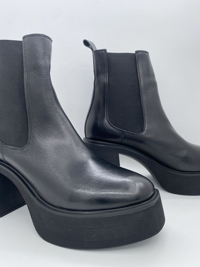 Black Leather Platform Ankle Boot