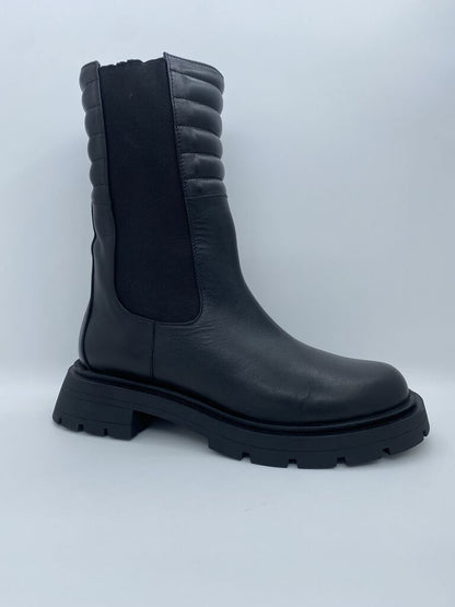 Black Quilted Ankle Boot with Chunky Sole
