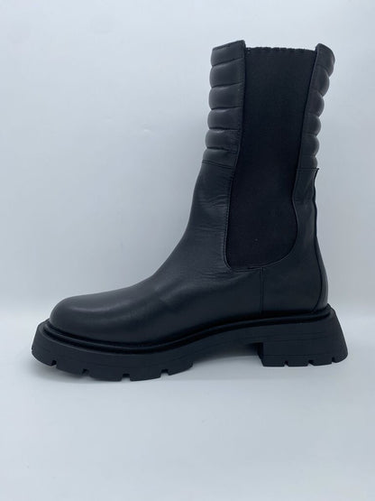 Black Quilted Ankle Boot with Chunky Sole