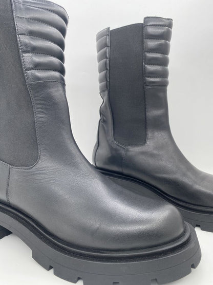 Black Quilted Ankle Boot with Chunky Sole