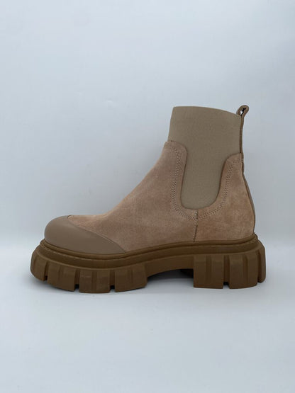 Beige Suede Chunky Sole Ankle Boot