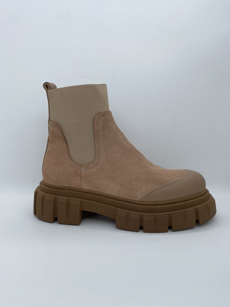 Beige Suede Chunky Sole Ankle Boot