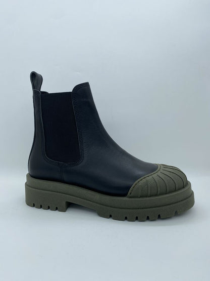 Black Leather Chelsea Boot with Rugged Sole