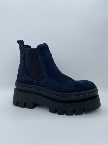 Navy Suede Platform Chelsea Boot