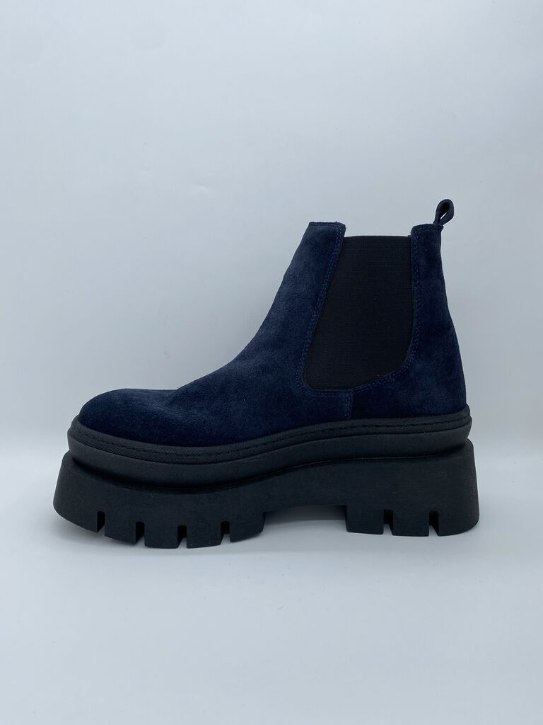 Navy Suede Platform Chelsea Boot