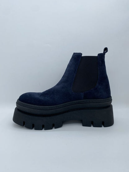 Navy Suede Platform Chelsea Boot