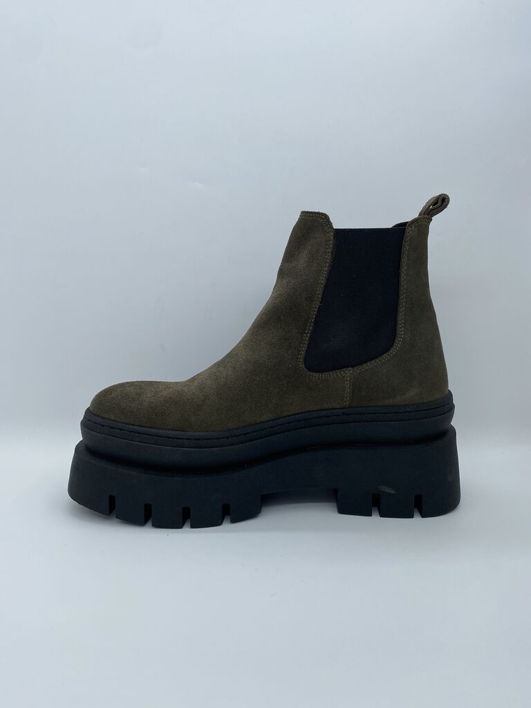 Green Textured Platform Ankle Boot