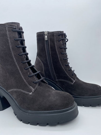 Black Suede Ankle Boots with Chunky Heel