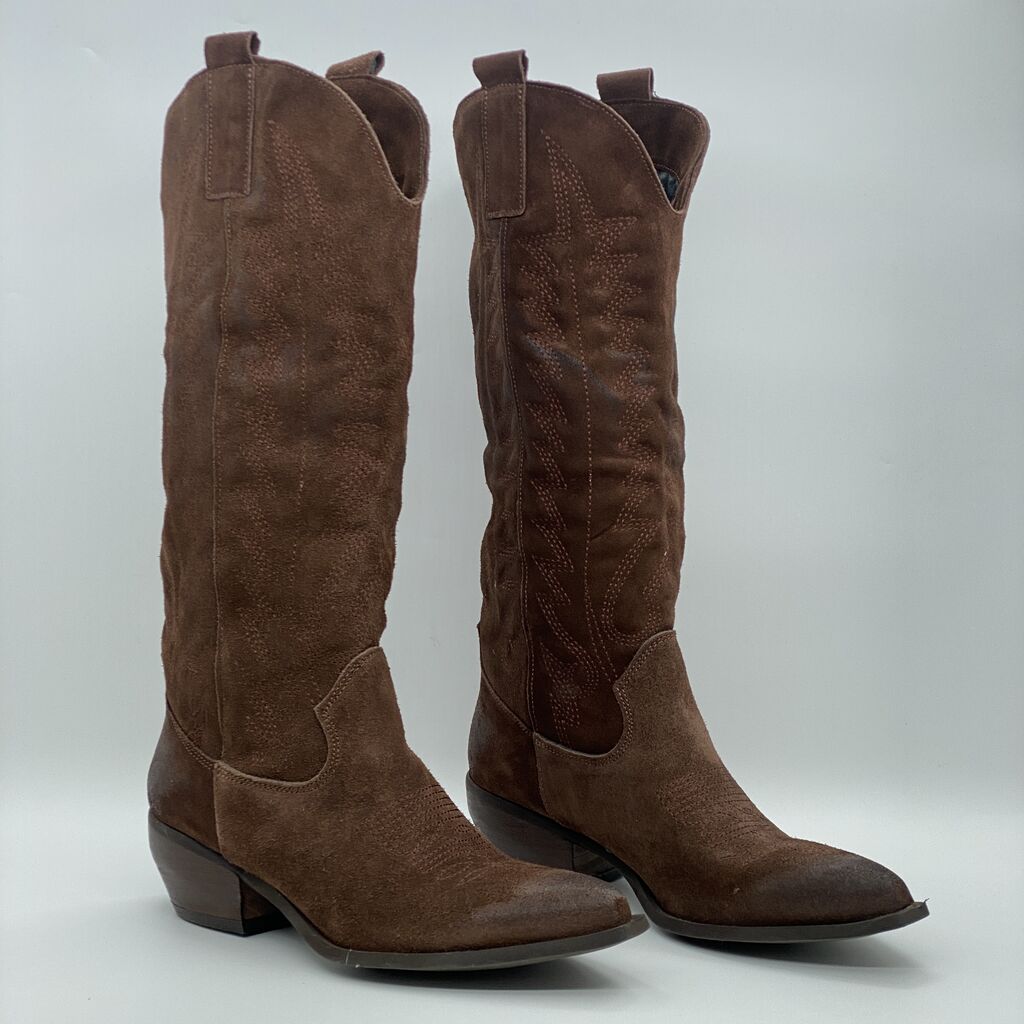 Brown Suede Tall Western Boots