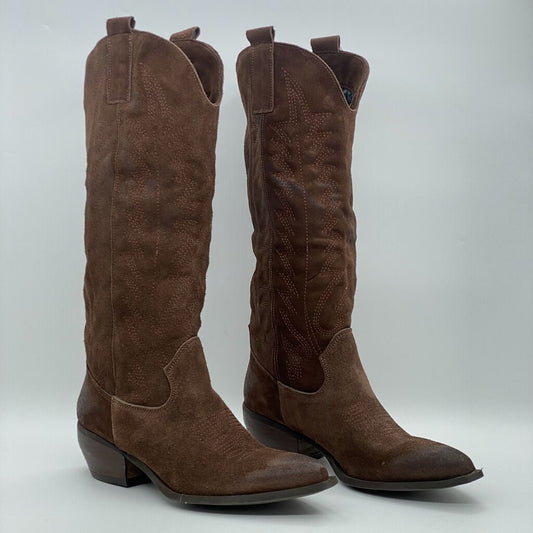 Brown Suede Tall Western Boots