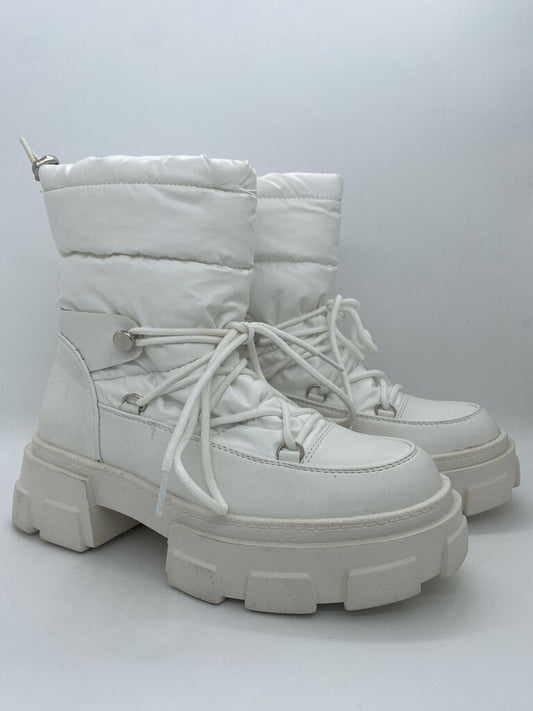 White Chunky Sole Padded Ankle Boots