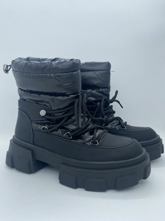 Black Quilted Ankle Boots with Chunky Sole