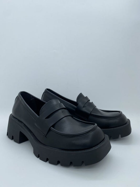 Black Chunky Loafers with Elevated Sole