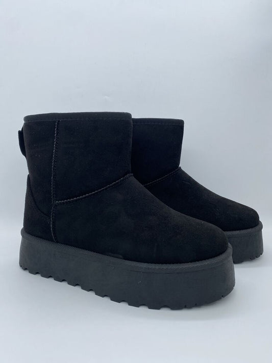 Black Suede Ankle Boots with Platform Sole