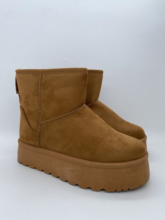 Cognac Suede Platform Boots
