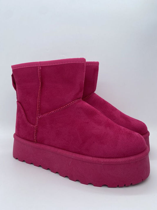 Pink Suede Ankle Boots with Platform Sole
