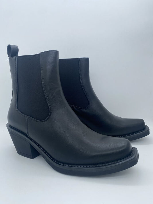 Black Leather Ankle Boots with Block Heel
