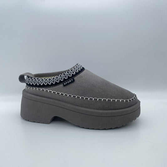 Gray Textured Slip-On Platform Shoe with Stitch Detail