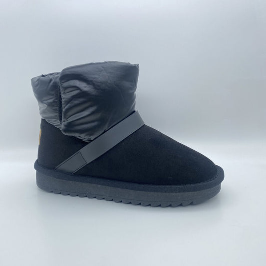 Black Quilted Ankle Boot with Strap