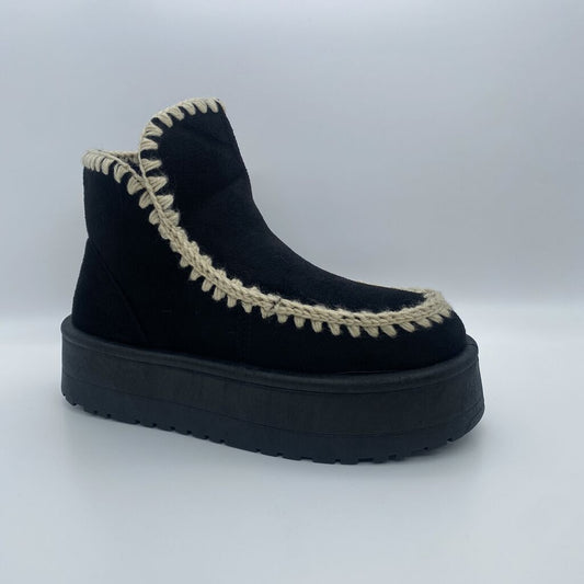 Black Suede Ankle Boot with Contrast Stitching