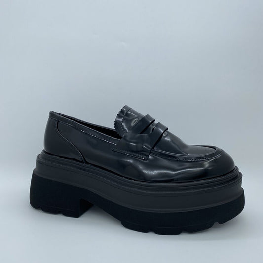 Black Patent Platform Loafer with Chunky Sole
