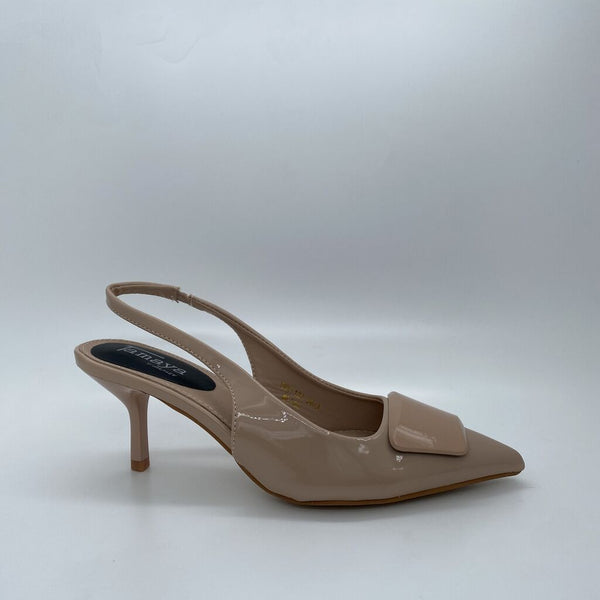 Beige Patent Slingback Heel with Pointed Toe