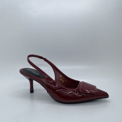 Burgundy Patent Slingback Pumps with Kitten Heel