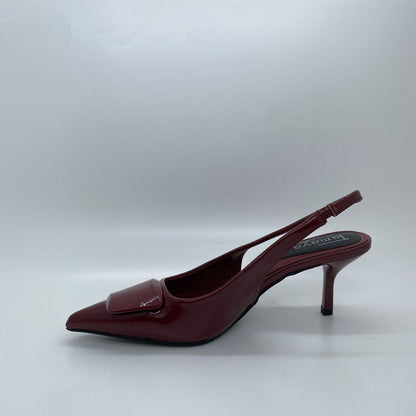 Burgundy Patent Slingback Pumps with Kitten Heel