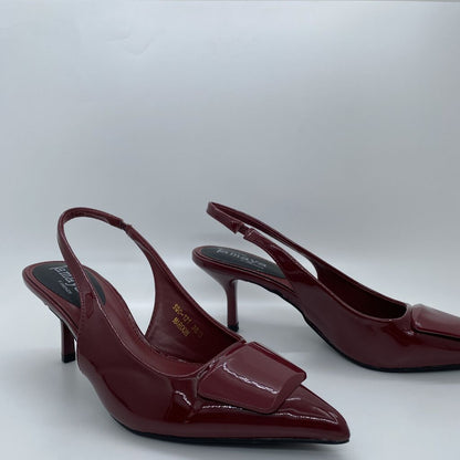 Burgundy Patent Slingback Pumps with Kitten Heel